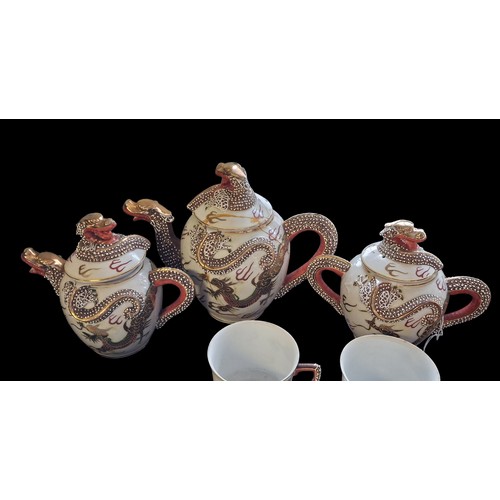92 - ANTIQUE CHINESE DRAGON PORCELAINE TEA SERVICE
