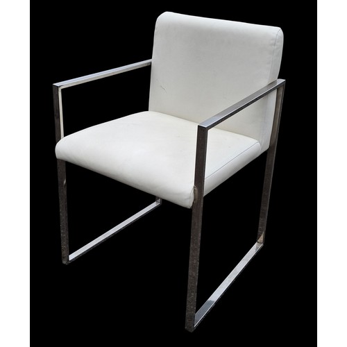 94 - A CHROME + WHITE LEATHER ARMCHAIR