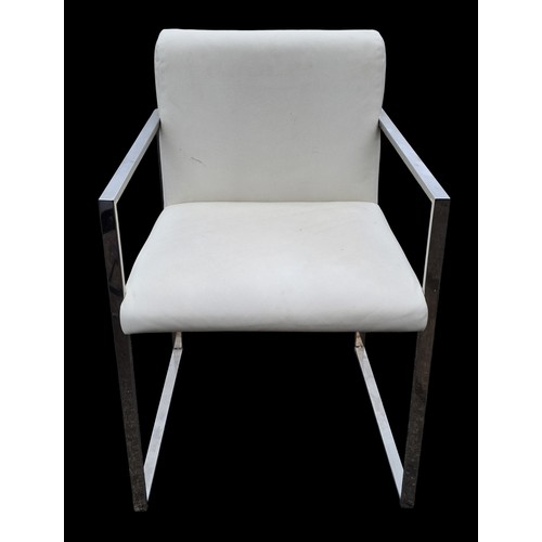 94 - A CHROME + WHITE LEATHER ARMCHAIR