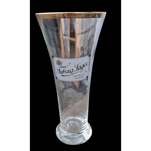 111 - 6 Vintage Tuborg Beer Glasses: Gold Rum, Crown Emblem Capacity 400mls