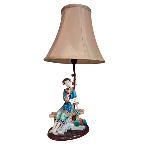 78 - AN ORIENTAL FIGURINE LAMP WITH SHADE