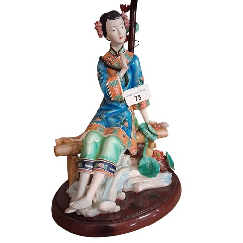 78 - AN ORIENTAL FIGURINE LAMP WITH SHADE