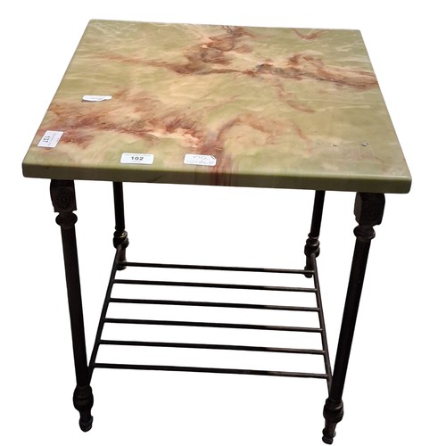 102 - A MARBLE EFFECT BRASS BASED LAMP TABLE