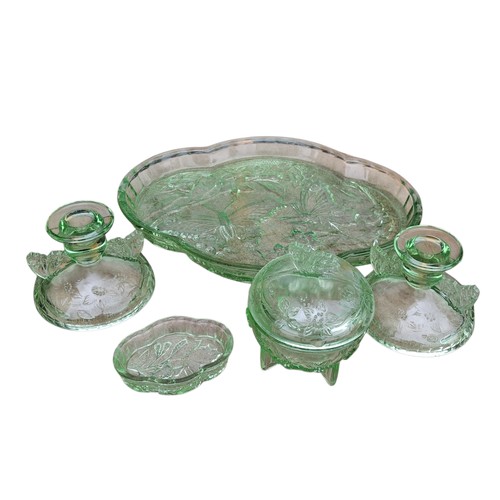 107 - A VASOLINE GLASS DRESSING TABLE SET