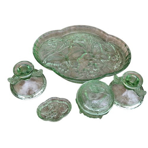 107 - A VASOLINE GLASS DRESSING TABLE SET