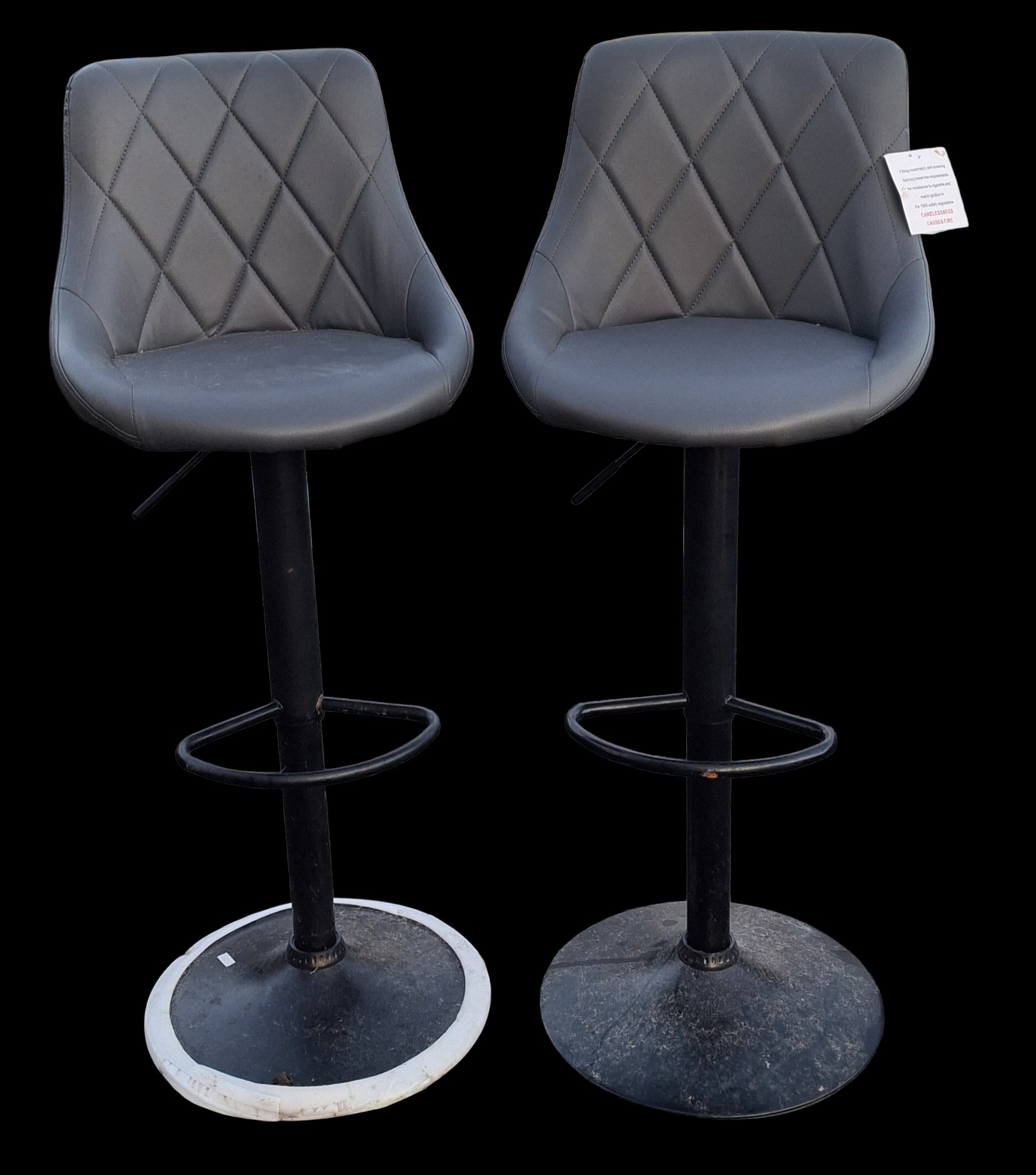 A PAIR OF GREY LEATHER BAR STOOLS