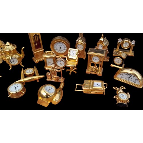 22 SMALL VINTAGE BRASS COLLECTABLE CLOCKS