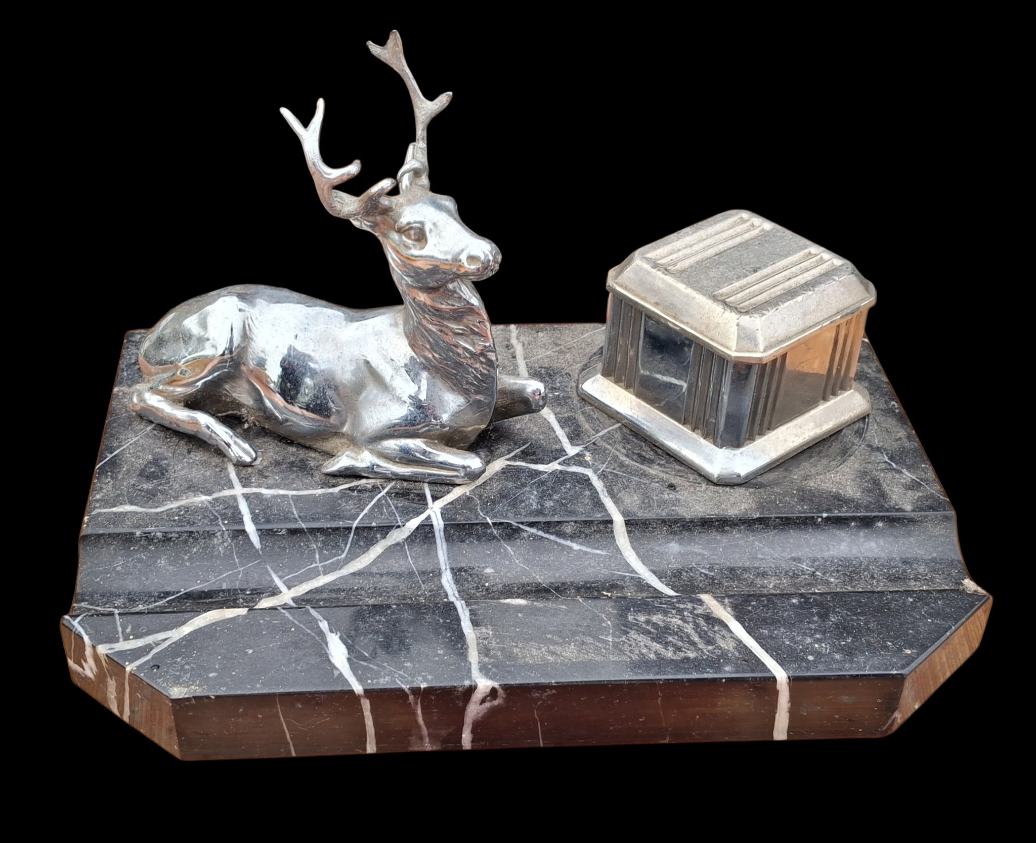 MARBLE AND CHROMED DESK TIDY (STAG NEEDS FIXED)