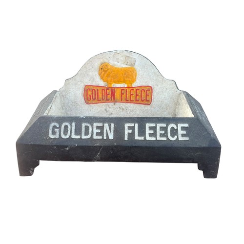 A GOLDEN FLEECE CAST IRON ADVERTISING DOG WATER BOWL