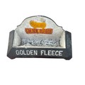 A GOLDEN FLEECE CAST IRON ADVERTISING DOG WATER BOWL