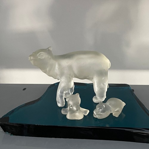 63 - Glass Polar Bear & Cubs
on Glass Base (damage to base)