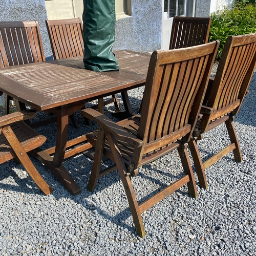 300 - Garden Table, Chairs and Umbrella with Stand. Comprising of Six Chairs with Full Length Cushions, On... 