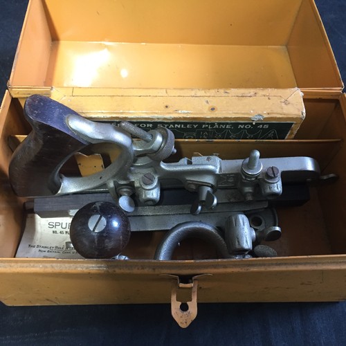 156 - Early 20th Century Stanley 45 Combination Plane in original tin box with original Cutters in origina... 