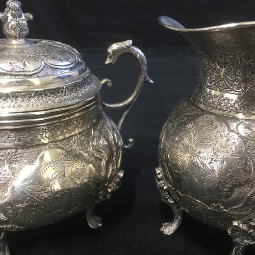 180 - Three Silver Items - Coffee Pot, Sugar Pot & Jug. Not Hallmarked. Potentially Far East Origin.

1259... 