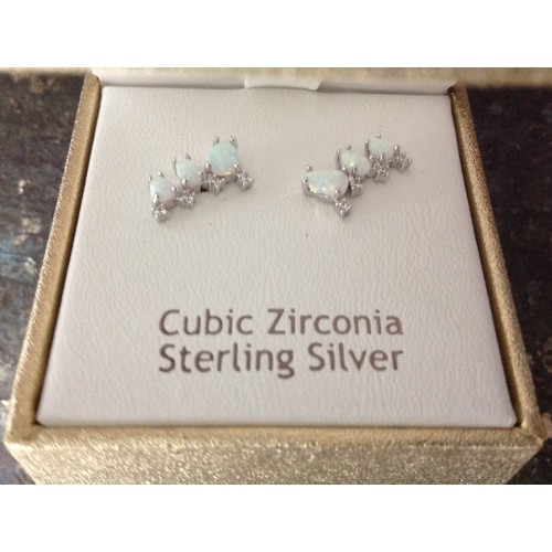 72 - Rachel Ashwell Pair of Earrings - Silver, Cubic Zirconia and Opal