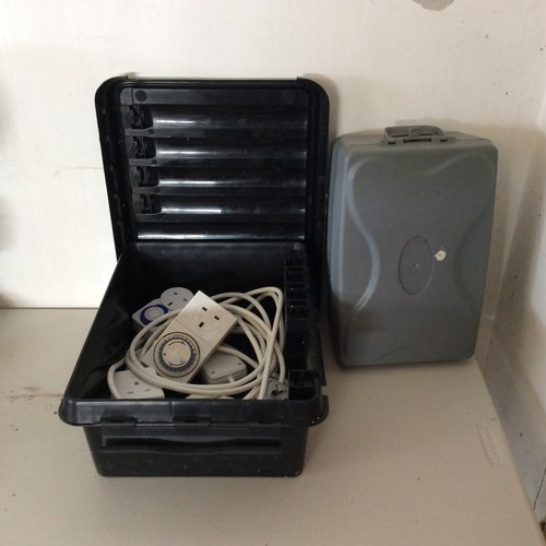 243 - Outdoor Waterproof Electric Boxes with Extension Leads, Timers. All Untested.