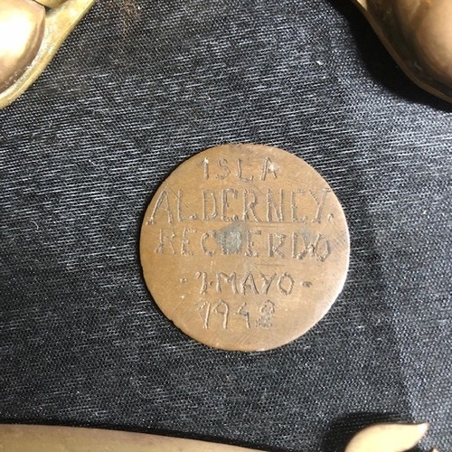 389 - Trench Art Including One Penny from 1914 but engraved with ISLA Alderney Recuerdo I MAYO 1942, La So... 