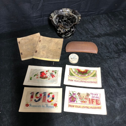 417 - A Selection of Guernsey Ephemera Dated From 1918. 
Receipt Books
Opticians Pot
Embroidered Postcards... 