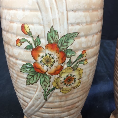 475 - Pair of mid-20th Century Arthur Wood Stella Design Vases with a hand painted Orange and Yellow Flowe... 