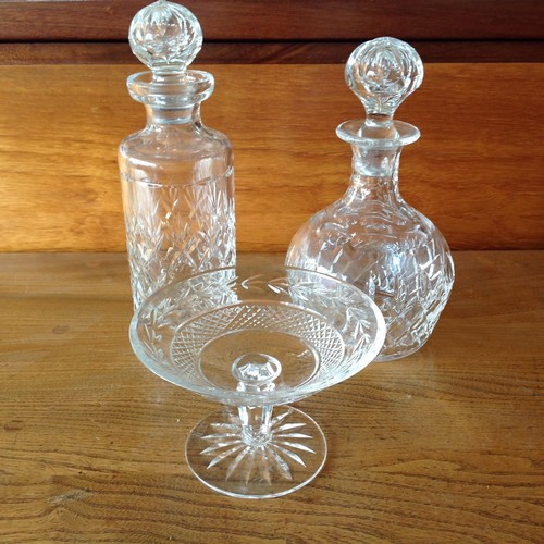 101 - Two Webb Corbett Decanters & One Waterford Bon Bon Dish - Lead Crystal