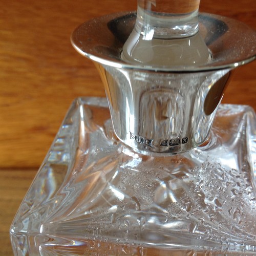 102 - Silver (Birmingham) Collared Small Lead Crystal Decanter Stamped S J Rose & Son Dated K 1984