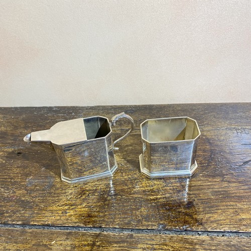 46 - George I Style Silver Cream Jug and Sugar Bowl. Maker Bruce Russell & Son, Guernsey, 2001, of rectan... 