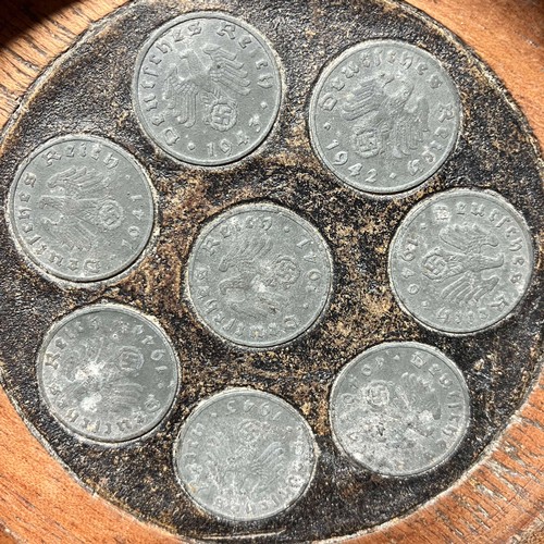 500 - Wooden Wine Coaster with 1 Reichspfennig Coin Detail. Age Unknown.

Coaster has Eight Reichspfennig ... 