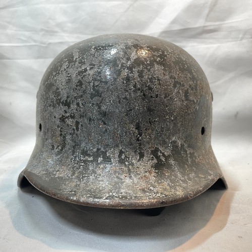 10 - World War II German Army M-35 Single Decal Steel Helmet
(Decal possibly touched up) with Strap and L... 