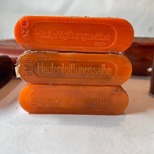 48 - World War II German Decontamination Ointment Bottles in Cases x 3
Dated 1942 x 2 & 1943