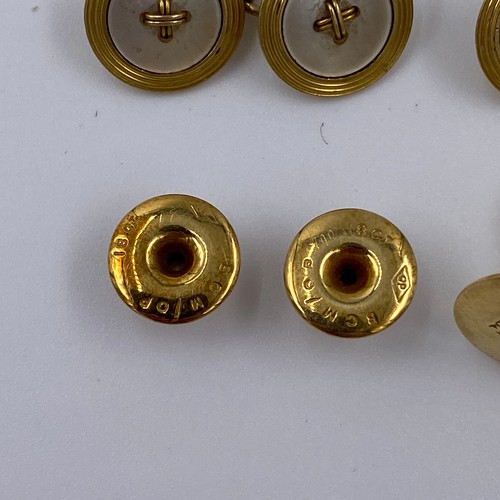 16 - A Collection of Mixed Gold Items To Include... 

1. A Pair of 18ct Gold Cufflinks stitched button st... 