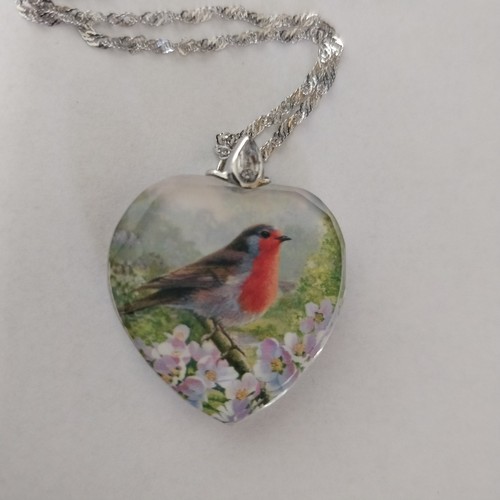 19 - Glass Remembrance Pendant with 'Robin' artwork on Silver Chain.

Costume Jewellery:
A remembrance-in... 