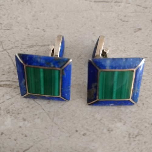 20 - Malachite & Lapis Cufflinks Mounted on 925 Silver.