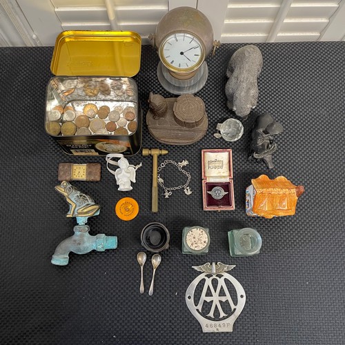 41 - A Selection of Items, Including A Small Amount of Silver & An AA Car Badge.