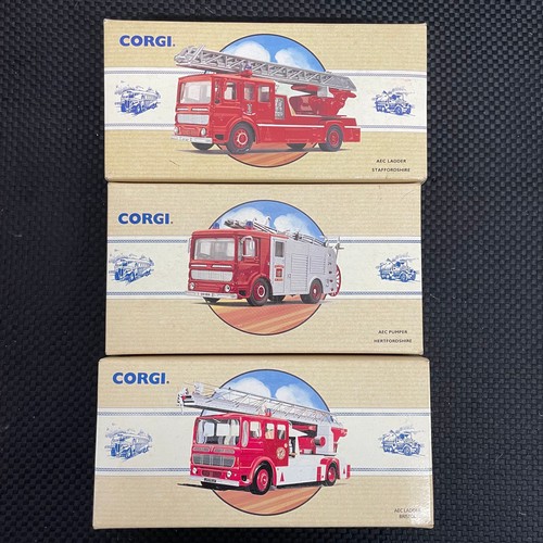 51 - A Selection Of 3 Corgi Diecast Fire Vehicles. Including: 
 - Corgi AEC Ladder Staffordshire.
 - Corg... 