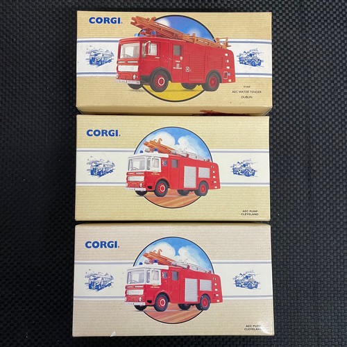 52 - A Selection Of 3 Corgi Diecast Fire Vehicles. Including:
 - Corgi 97359 AEC Water Tender Dublin. 
 -... 