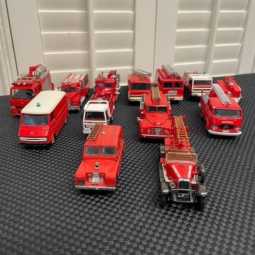 54 - A Selection Of 13 Fire Engines / Vehicles.

Including Solido Citreon C4F 1930 & Vitesse Land Rover D... 