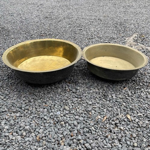 500 - A Pair of Large Guernsey Brass Bachins With Decorative Rims. 

Largest Diameter: 66cm H:21.5cm (26in... 