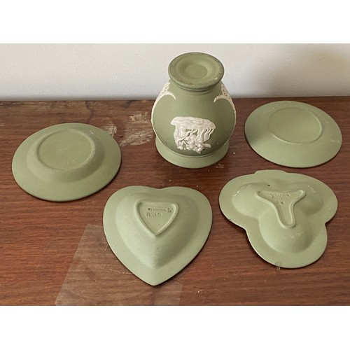 16 - Collection of 5 pieces of Sage Green Wedgwood Jasperware