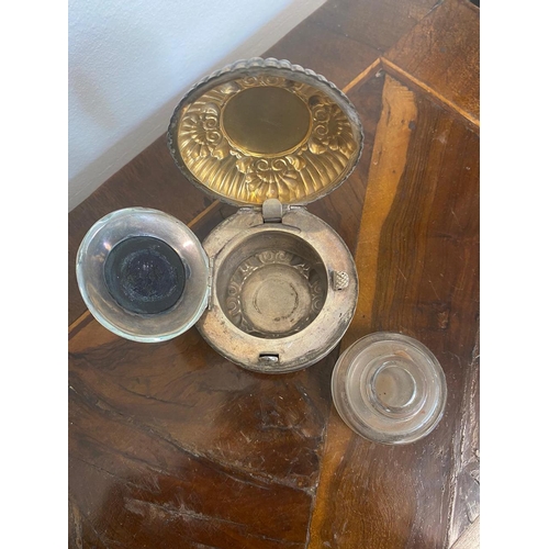353 - 19th C The Gorham Silver Company , Sterling Silver Travel Inkwell (locks but button missing, can use... 