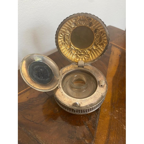 353 - 19th C The Gorham Silver Company , Sterling Silver Travel Inkwell (locks but button missing, can use... 