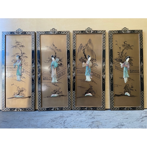 328 - 4 x Oriental Themed Soap Stone & hand painted Wall hanging plaques of Geisha Girl
25cm x 61cm each