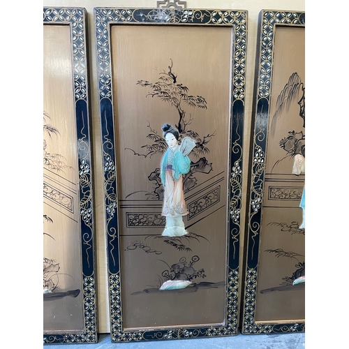 328 - 4 x Oriental Themed Soap Stone & hand painted Wall hanging plaques of Geisha Girl
25cm x 61cm each