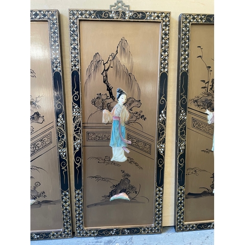 328 - 4 x Oriental Themed Soap Stone & hand painted Wall hanging plaques of Geisha Girl
25cm x 61cm each