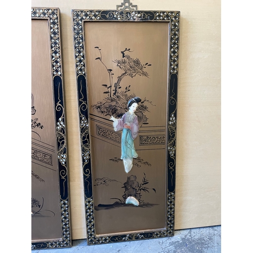 328 - 4 x Oriental Themed Soap Stone & hand painted Wall hanging plaques of Geisha Girl
25cm x 61cm each