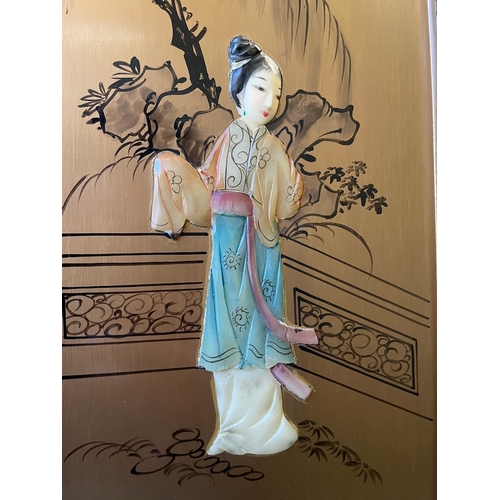 328 - 4 x Oriental Themed Soap Stone & hand painted Wall hanging plaques of Geisha Girl
25cm x 61cm each