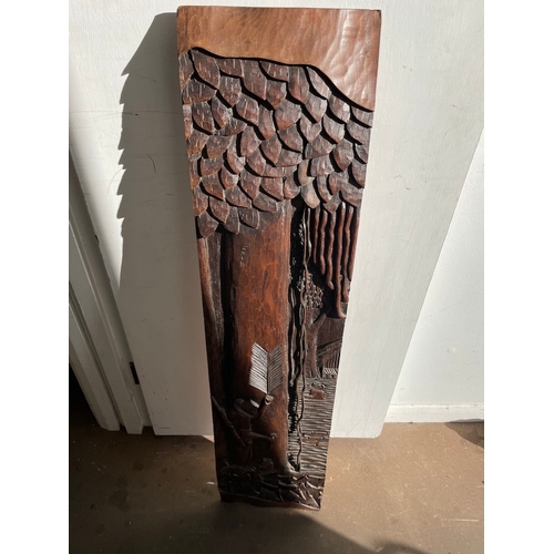 336 - Carved Wood Wall Plaque 120cm x 29cm