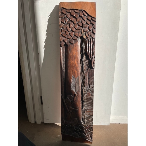 336 - Carved Wood Wall Plaque 120cm x 29cm