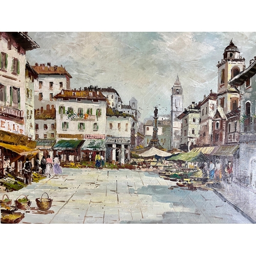 4 - framed Unsigned oil on Canvas of European Market Square 
78cm x 60cm