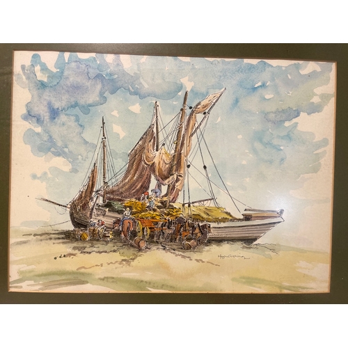 16 - A pair of framed Hugh Cushing Pen & Watercolour Artworks 59cm x 50cm