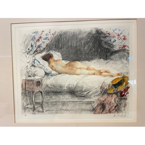 18 - A Pair of framed Antoine Calbet original Lithographs of reclining nudes 
47cm x 52xm